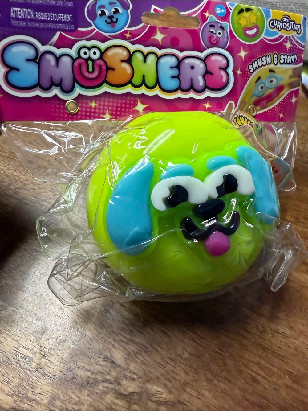 Usher Neon Green Puppy Squeeze Toy with Blue Ear Accents
